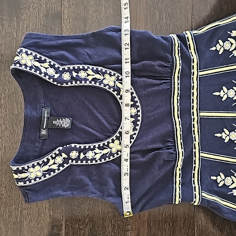 INC International Concepts Dark Blue/Yellow Floral Embroidered & Beaded Dress Xs - Picture 5 of 8